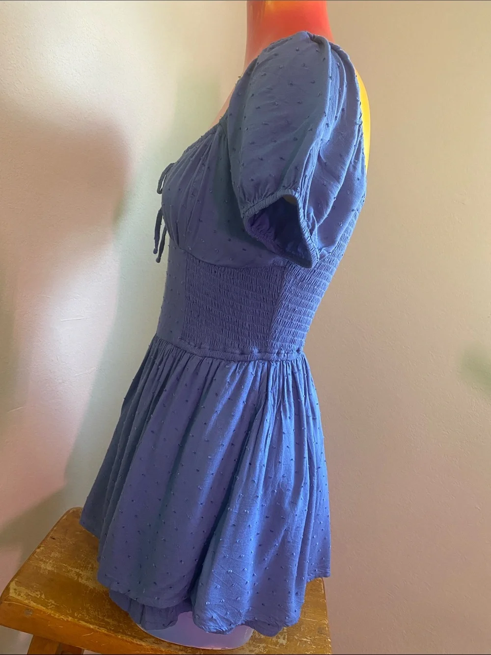Hollister Romantic Blue Puff-Sleeve Tunic Romper Dress - Picture 4 of 11
